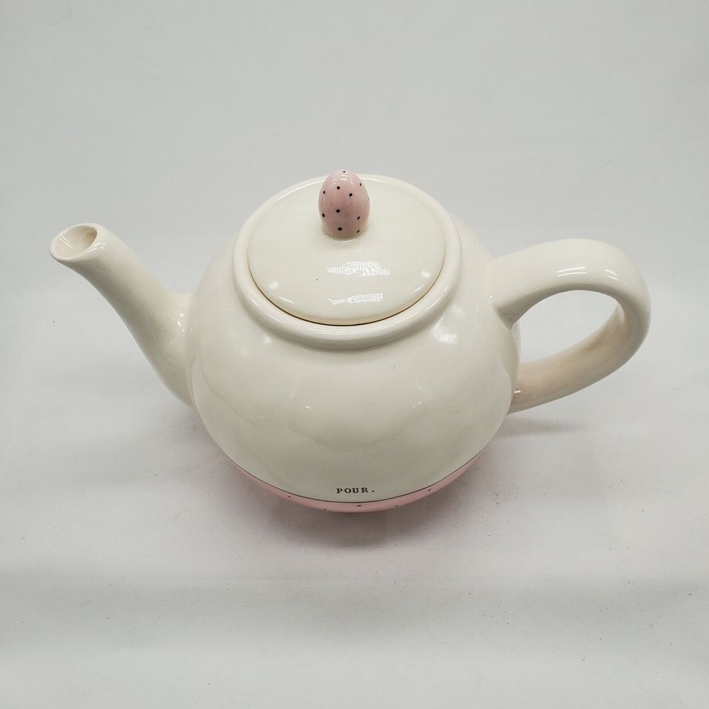 Rae Dunn by Magenta POUR Teapot Polka Dot Pink Typewriter‎ Font - Picture 5 of 10